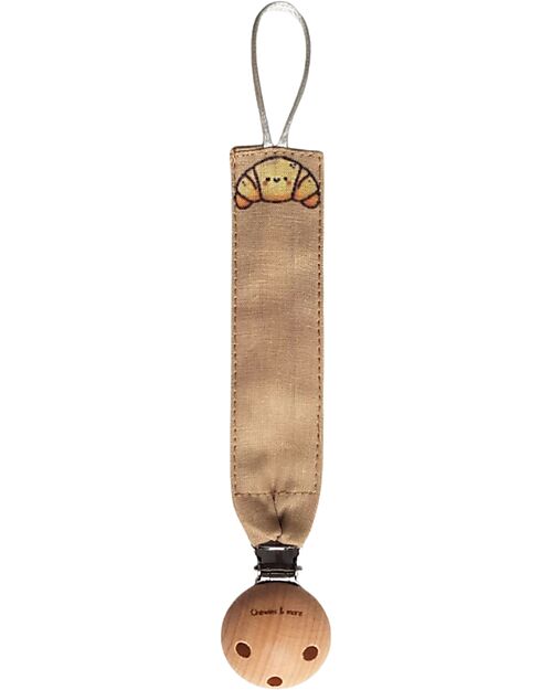 Chewies&more Linen Pacifier Clip - Food Grade Silicone Ring - Croissant Pacifier Chains