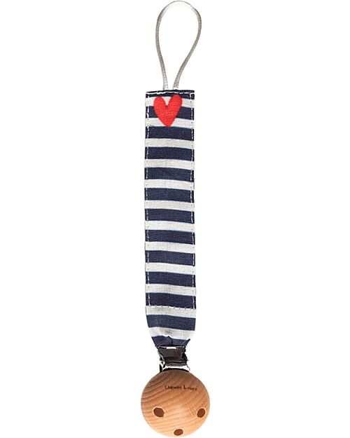 Chewies&more Linen Pacifier Clip - Food Grade Silicone Ring - White and Navy Blue Pacifier Chains