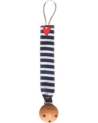 Chewies&more Linen Pacifier Clip - Food Grade Silicone Ring - White and Navy Blue Pacifier Chains