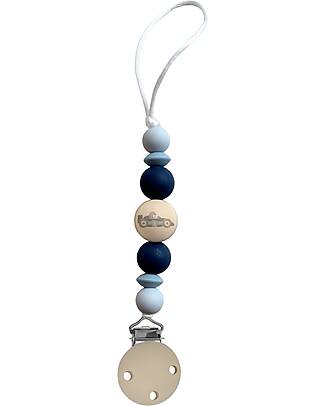 Chewies&more New Born Silicone Pacifier Clip - Teether - Blue - Racecar Collection Pacifier Chains
