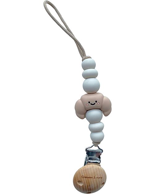 Chewies&more New Born Silicone Pacifier Clip - Teether - White - Croissant Collection Pacifier Chains