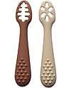 Chewies&more Set of 2 Food Grade Silicone Learning Spoons - Beige and Brown Cutlery