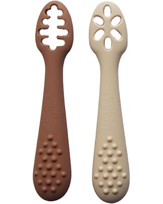 Chewies&more Set of 2 Food Grade Silicone Learning Spoons - Beige and Brown Cutlery