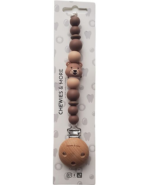 Chewies&more Silicone Pacifier Clip - Teether - Brown - Bear Collection Pacifier Chains