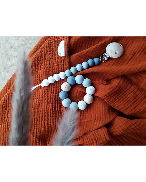 Chewies&more Silicone Pacifier Clip - Teether - Leaf - Blue Ombre Beads Pacifier Chains