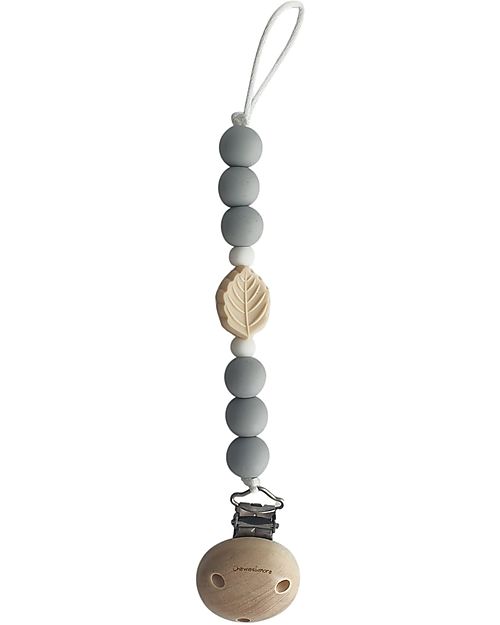 Chewies&more Silicone Pacifier Clip - Teether - Leaf - Grey Beads Pacifier Chains