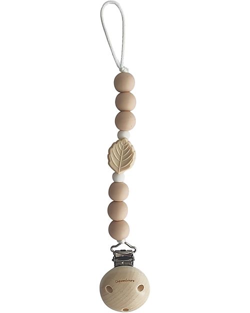 Chewies&more Silicone Pacifier Clip - Teether - Leaf - Pale Pink Beads Pacifier Chains