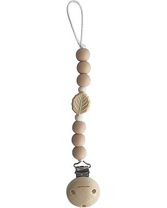 Chewies&more Silicone Pacifier Clip - Teether - Leaf - Pale Pink Beads Pacifier Chains