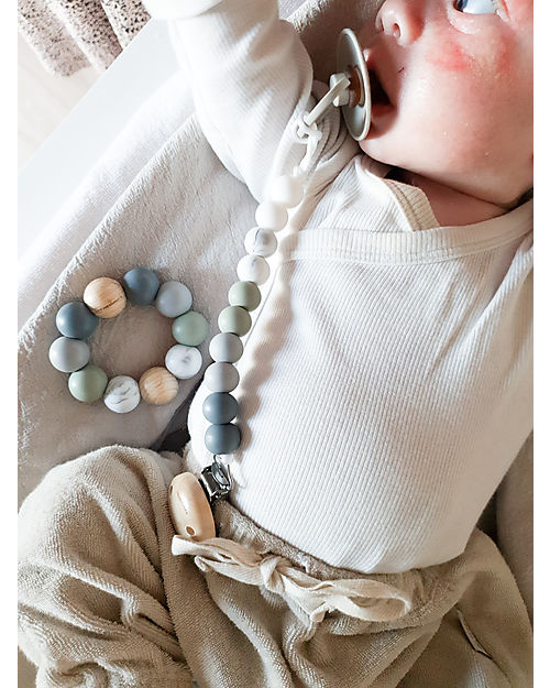 Chewies&more Silicone Pacifier Clip - Teether - Leaf - Sage Green Ombre Beads Pacifier Chains