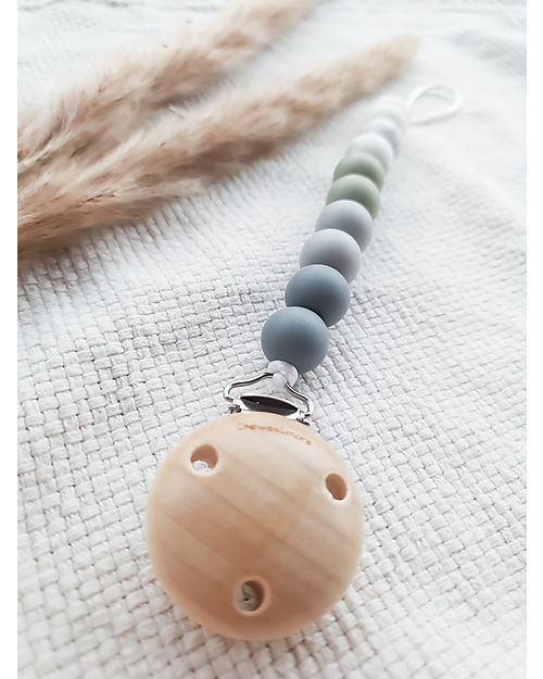 Chewies&more Silicone Pacifier Clip - Teether - Leaf - Sage Green Ombre Beads Pacifier Chains