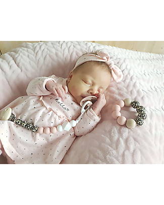Chewies&more Silicone Pacifier Clip - Teether - Leopard/Rose and White Pacifier Chains