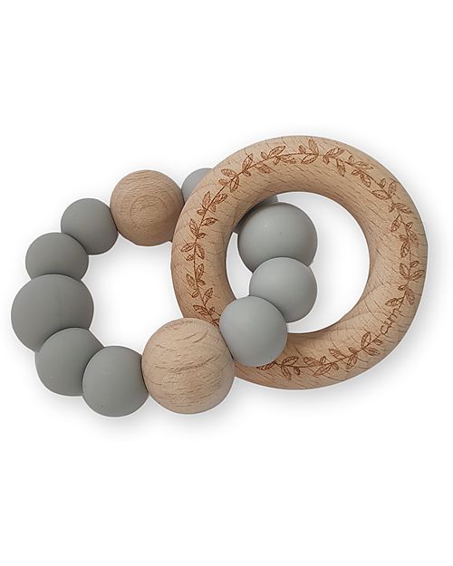 Chewies&more Teether with Engraved Rattle - Light Gray Teethers