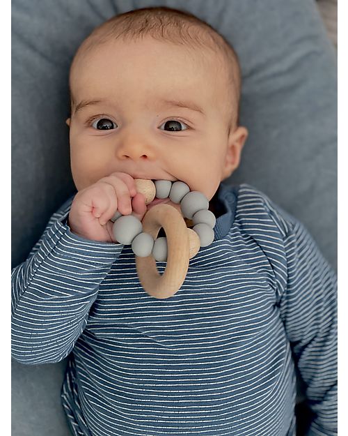 Chewies&more Teether with Engraved Rattle - Light Gray Teethers