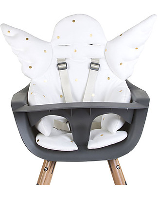 Childhome Angel Universal Seat Cushion, White/ Gold dots - 100% cotton jersey Accessories for High Chairs