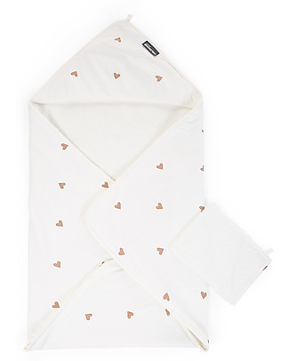 Childhome Bath Cape + Face Cloth - Hearts - Cotton and Terry Towels And Flannels
