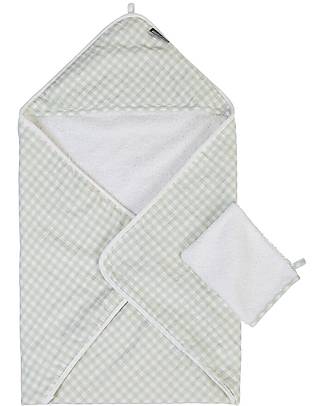Childhome Bathcape and Face Cloth - Cotton Jersey and Vichy - Forest - Oeko-tex Certified Towels And Flannels
