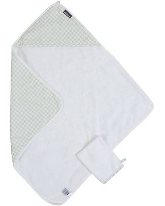 Childhome Bathcape and Face Cloth - Cotton Jersey and Vichy - Forest - Oeko-tex Certified Towels And Flannels
