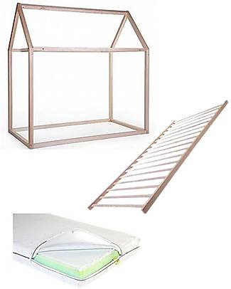 Childhome Bedroom Set - Bed House in Beech 140x70 cm + Mattress and Slats included! Single Bed