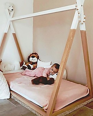 Childhome Bedroom Set - Tipi Bed in Beech 140x70 cm + Mattress Cover and Shelf + Mattress and Slats included! Montessori Beds