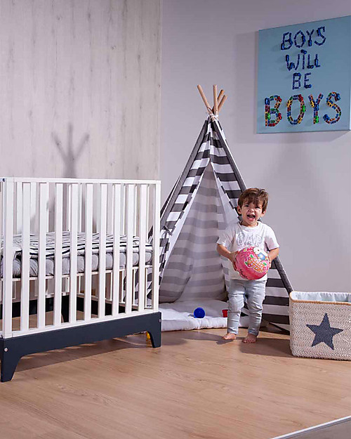 Childhome Canvas Play Tipi Tent, White/Grey stripes - Complete with its own storage bag! Tepees & Tents