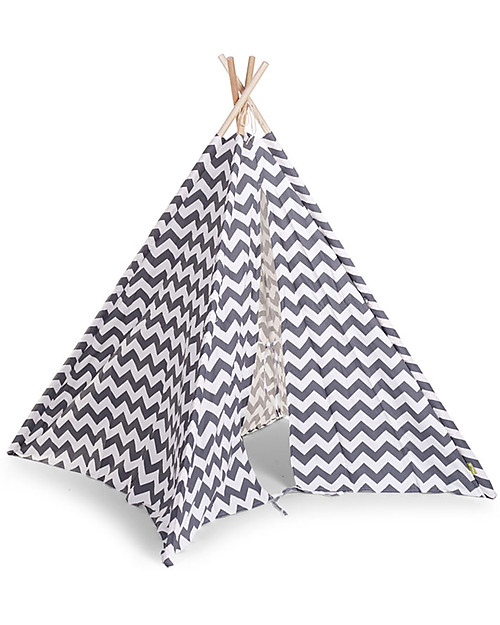 Childhome Canvas Play Tipi Tent, White/Grey Zig Zag - Complete with its own storage bag! Tepees & Tents