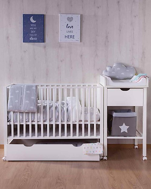 Childhome Changing Station with Drawer, White - Includes removable wheels! Changing Tables