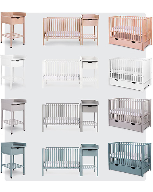 Childhome Changing Station with Drawer, White - Includes removable wheels! Changing Tables