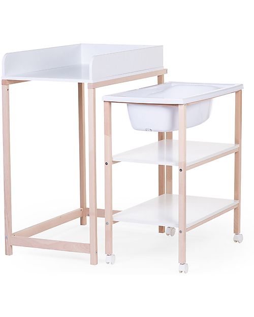 Childhome Changing Table Tub Bucket & Bath with Wheels White unisex