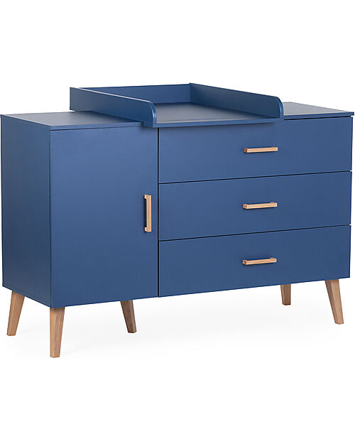 Childhome Cot with Rails + Chest of Drawers with Removable Changing Mat - Blue Convertible Beds