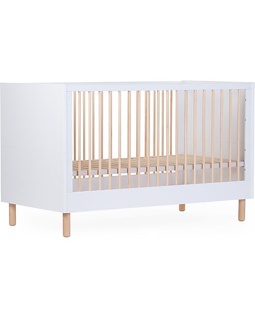 Childhome Cot with Rails + Chest of Drawers with Removable Changing Mat - White Convertible Beds