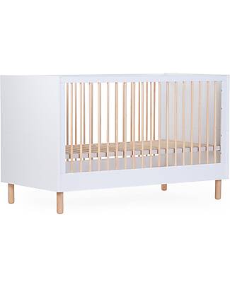 Childhome Cot with Rails + Chest of Drawers with Removable Changing Mat - White Convertible Beds
