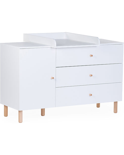 Childhome Cot with Rails + Chest of Drawers with Removable Changing Mat - White Convertible Beds