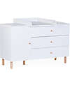 Childhome Cot with Rails + Chest of Drawers with Removable Changing Mat - White Convertible Beds