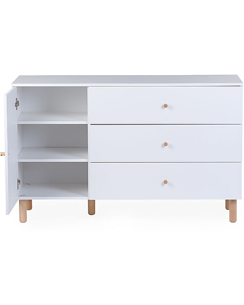 Childhome Cot with Rails + Chest of Drawers with Removable Changing Mat - White Convertible Beds