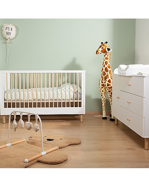 Childhome Cot with Rails + Chest of Drawers with Removable Changing Mat - White Convertible Beds