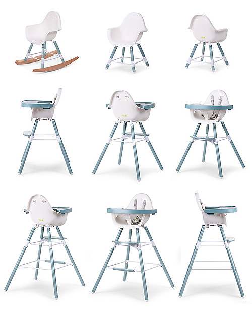 Childhome Evolu 2 Chair, Evolutive High Chair 3-in-1, Jade Green - Includes dining trays and extra legs High Chairs