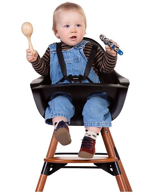 Childhome Evolu 2 Chair - Evolutive High Chair and Kids Chair + Bumper - Nut/Black - 6 month to 6 years High Chairs