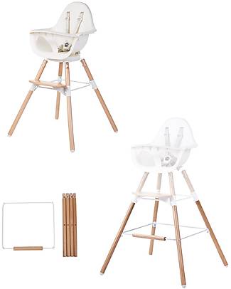 Childhome Evolu ONE.80° Chair, Evolutive High Chair and Kids Chair + Extra Long Legs, White - Swivel Seat! High Chairs