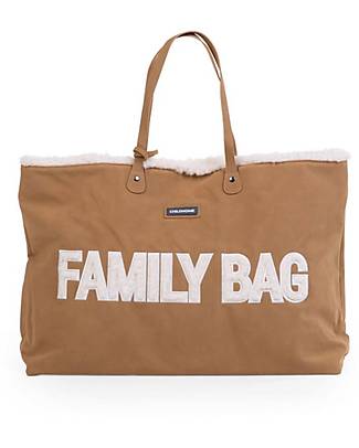 Childhome Family Bag Changing Bag 55 x 18 x 40 cm - Suede-Look with White Teddy Details - Includes Changing Mat! Diaper Changing Bags