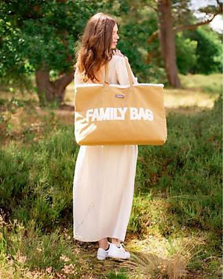 Childhome Family Bag Changing Bag 55 x 18 x 40 cm - Suede-Look with White Teddy Details - Includes Changing Mat! Diaper Changing Bags