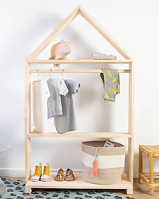 Childhome House Decorative Storage Rack - Natural Wood Hangers & Hooks