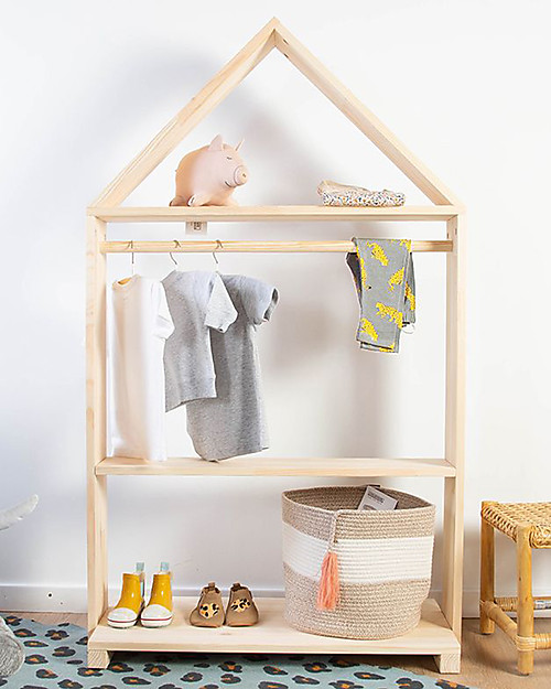 Childhome House Decorative Storage Rack - Natural Wood Hangers