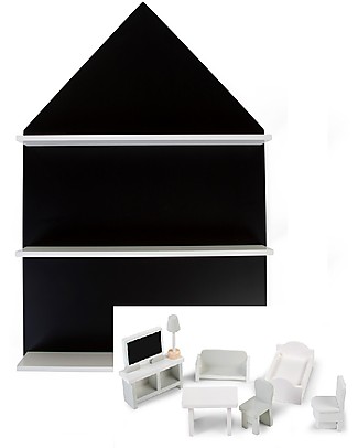 Childhome House Set 2in1 Blackboard House Wall Shelf + Miniature Wooden Furniture Room Decorations