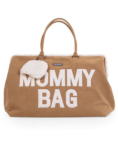 Childhome Mommy Bag Changing Bag 55 x 30 x 40 cm - Suede-Look with White Teddy Details - Includes Changing Mat! Diaper Changing Bags