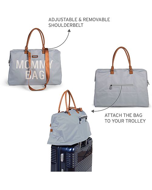 Childhome Mommy Bag Diaper Bag - 55 x 30 x 40 cm - Grey Off White - Includes foldable changing mat! Diaper Changing Bags