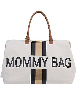 Childhome Mommy Bag Diaper Bag - 55x30x40 cm - Off white stripes Black/Gold - Includes foldable changing mat! Diaper Changing Bags & Accessories