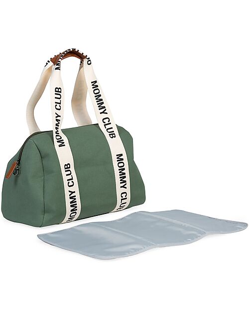 Childhome Mommy Club Signature Changing Bag in Canvas - Green - Includes Portable Changing Mat Diaper Changing Bags