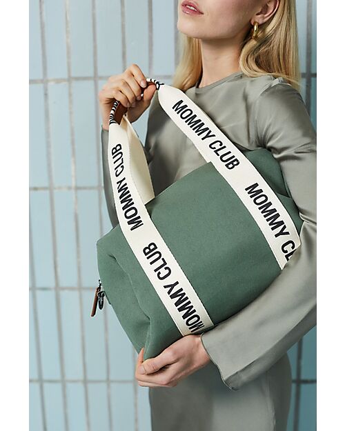 Childhome Mommy Club Signature Changing Bag in Canvas - Green - Includes Portable Changing Mat Diaper Changing Bags