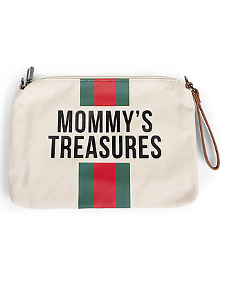 Childhome Mommy Treasures Clutch Bag - 33x23x3 cm - Off white stripes Green/Red Diaper Changing Bags & Accessories