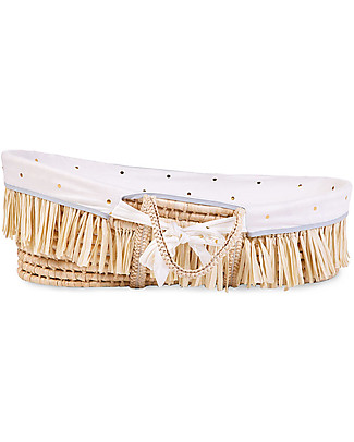 Childhome Moses Raffia Basket with Mattress + Lining + Handles - 84x47 cm - Dots Cribs & Moses Baskets